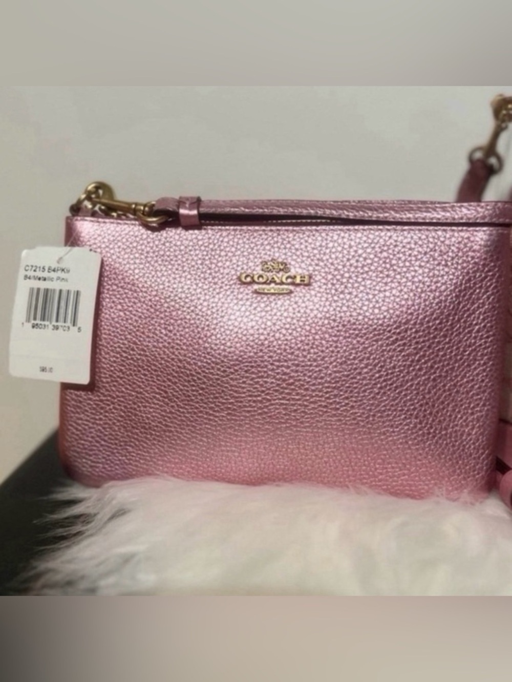 COACH Women’s Small Leather Pink Metallic Wristlet Wallet w Gold Hardware C7215